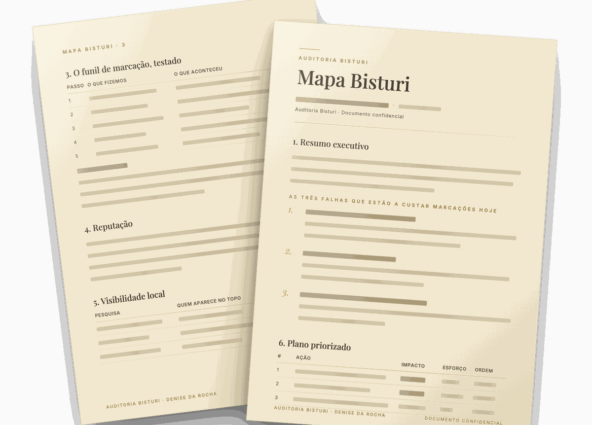 Páginas do Mapa Bisturi, a síntese escrita entregue no fim da Auditoria, com o conteúdo ocultado por confidencialidade